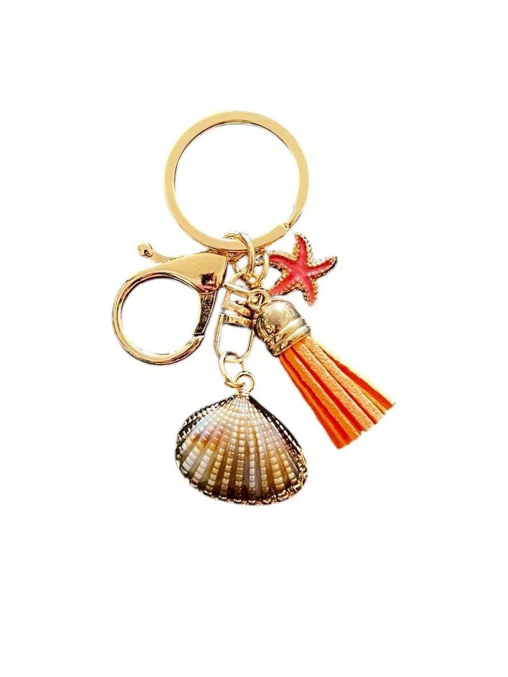 Clam Shell Orange Starfish Faux Leather Tassel 2